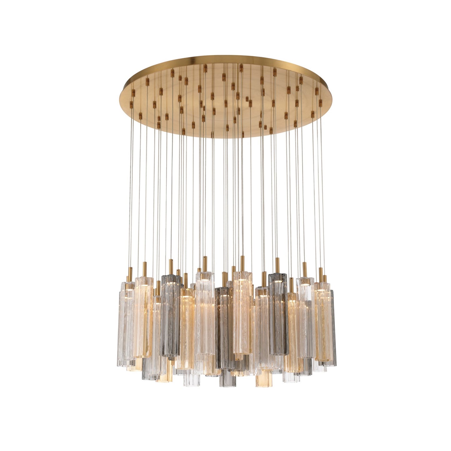 Crystorama Addis 36in 46-Light Pendant | Mid-Century Aged Brass Steel and Autumn Tronchi Glass | Entryway & Dining Room | 36 x 36 x 21 in | Model ADD-423-AG-AU