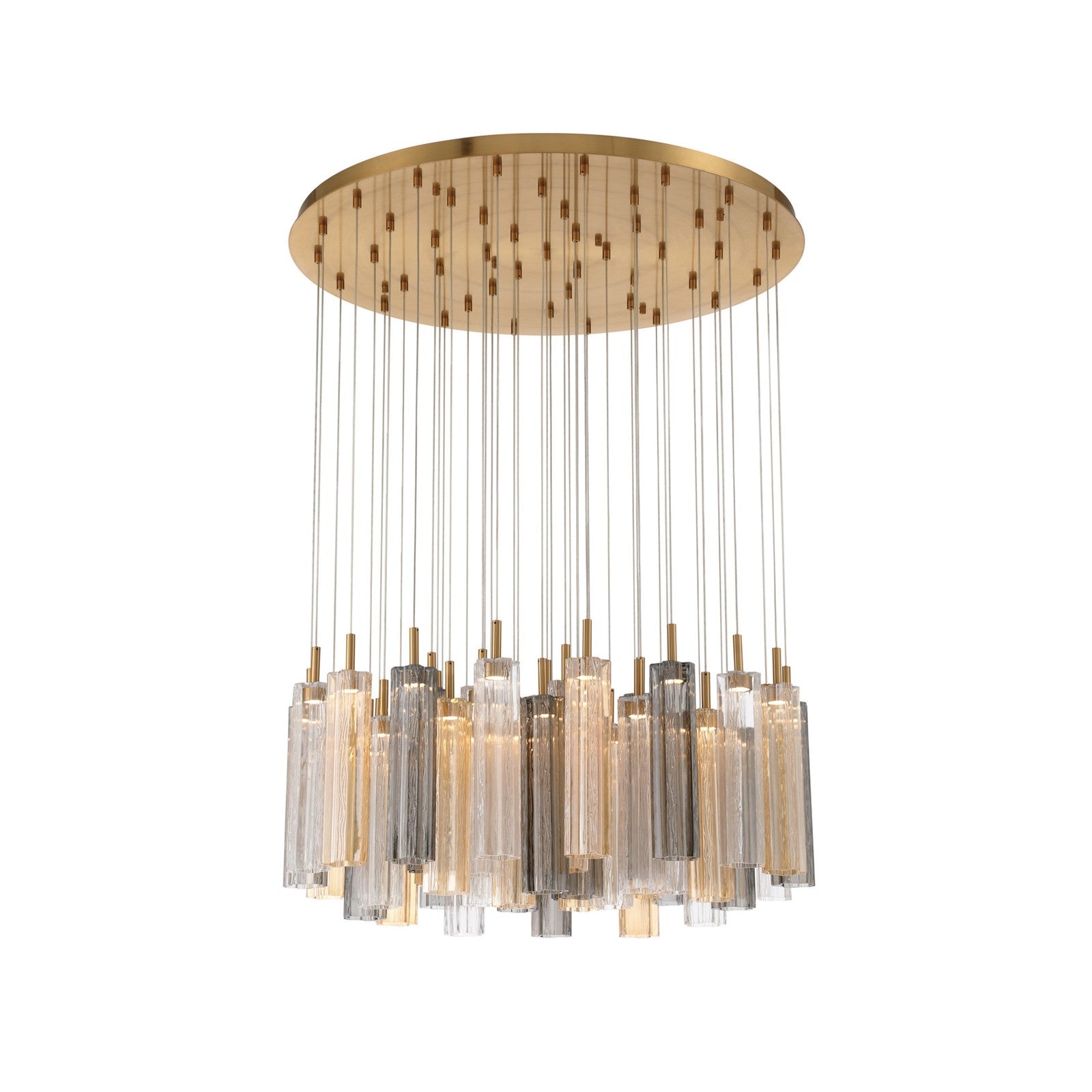 Crystorama Addis 36in 46-Light Pendant | Mid-Century Aged Brass Steel and Autumn Tronchi Glass | Entryway & Dining Room | 36 x 36 x 21 in | Model ADD-423-AG-AU