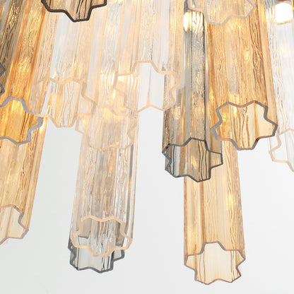 Crystorama Addis 36in 46-Light Pendant | Mid-Century Aged Brass Steel and Autumn Tronchi Glass | Entryway & Dining Room | 36 x 36 x 21 in | Model ADD-423-AG-AU