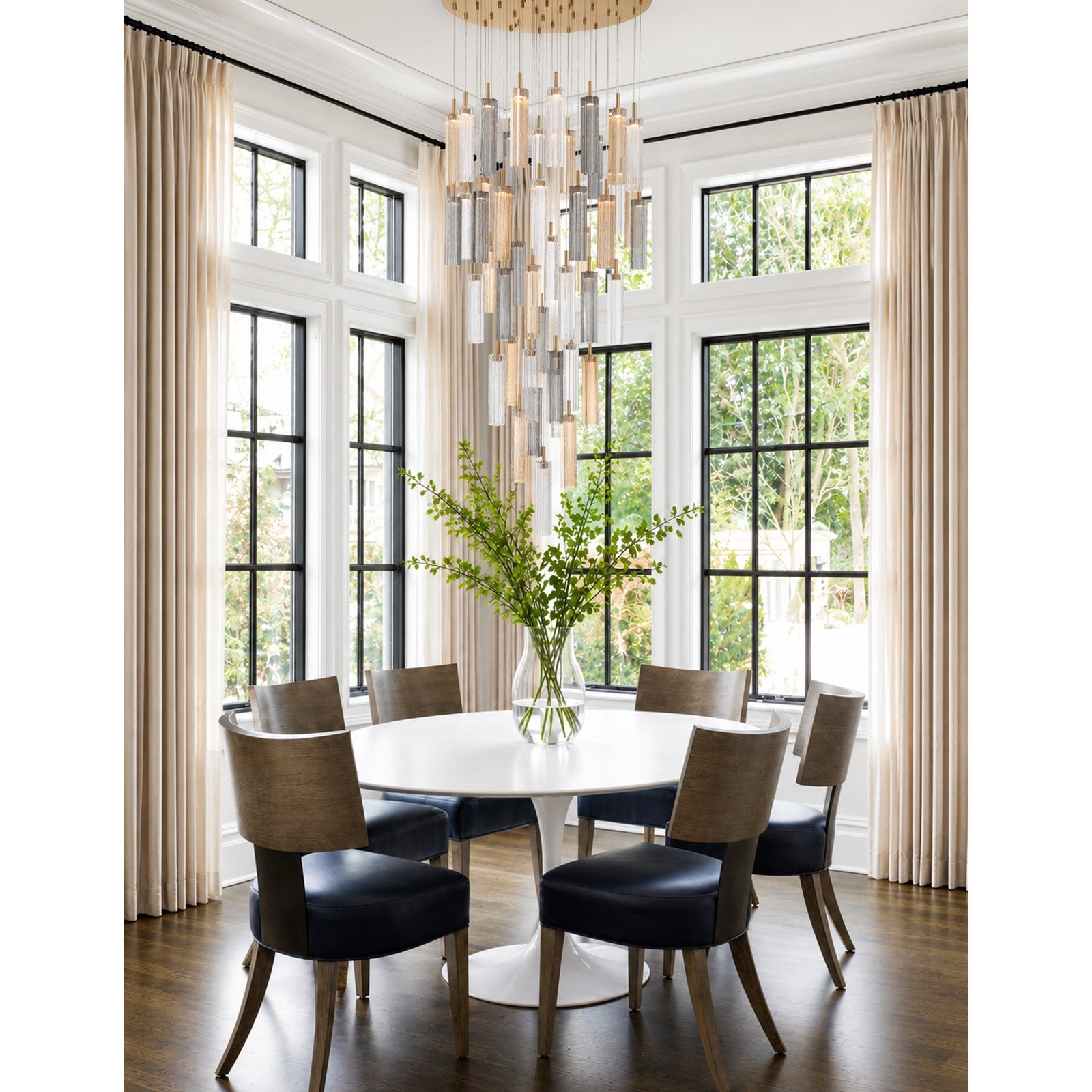 Crystorama Addis 36in 46-Light Pendant | Mid-Century Aged Brass Steel and Autumn Tronchi Glass | Entryway & Dining Room | 36 x 36 x 21 in | Model ADD-423-AG-AU