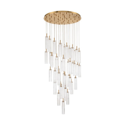 Crystorama Addis 36in 46-Light Pendant | Mid-Century Aged Brass Steel and Clear Tronchi Glass | Entryway & Dining Room | 36 x 36 x 21 in | Model ADD-423-AG-CL