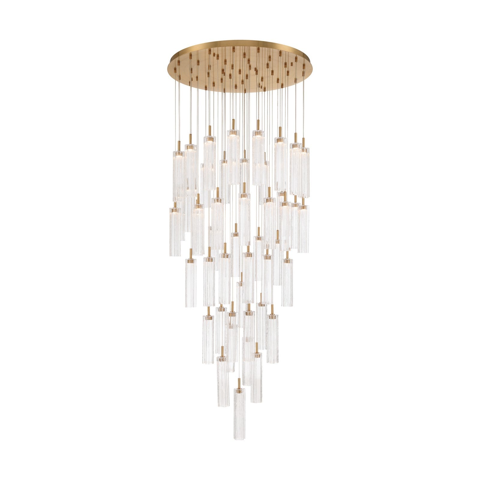 Crystorama Addis 36in 46-Light Pendant | Mid-Century Aged Brass Steel and Clear Tronchi Glass | Entryway & Dining Room | 36 x 36 x 21 in | Model ADD-423-AG-CL