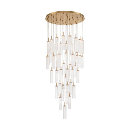 Crystorama Addis 36in 46-Light Pendant | Mid-Century Aged Brass Steel and Clear Tronchi Glass | Entryway & Dining Room | 36 x 36 x 21 in | Model ADD-423-AG-CL