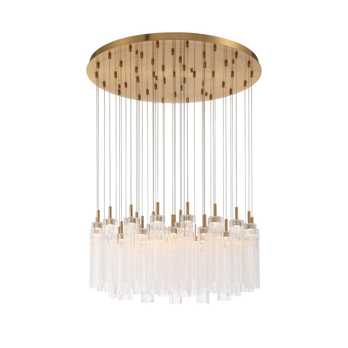 Crystorama Addis 36in 46-Light Pendant | Mid-Century Aged Brass Steel and Clear Tronchi Glass | Entryway & Dining Room | 36 x 36 x 21 in | Model ADD-423-AG-CL