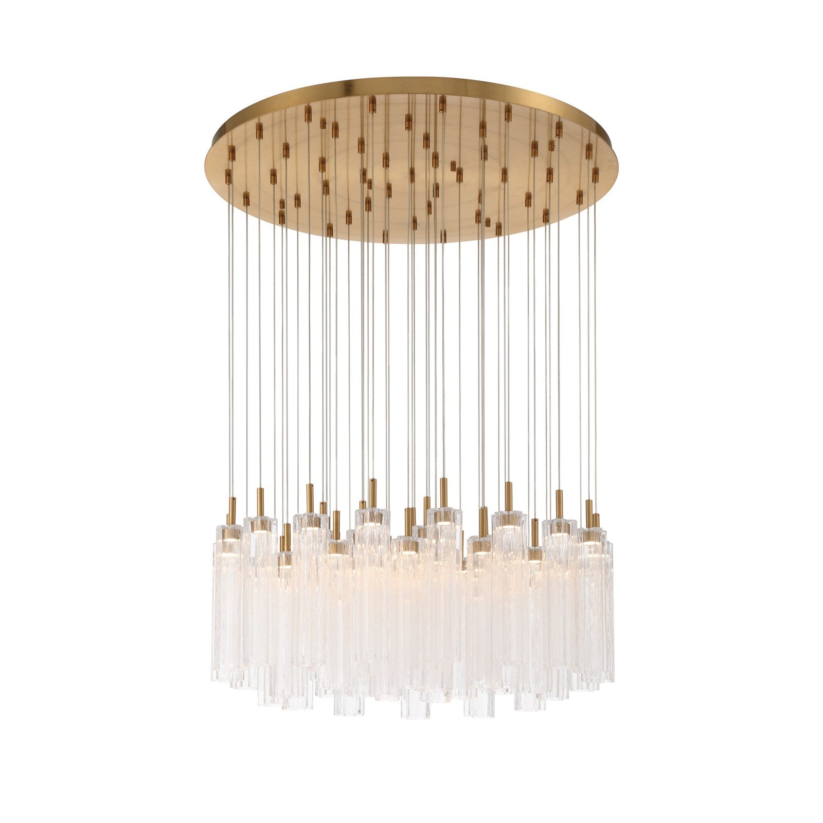 Crystorama Addis 36in 46-Light Pendant | Mid-Century Aged Brass Steel and Clear Tronchi Glass | Entryway & Dining Room | 36 x 36 x 21 in | Model ADD-423-AG-CL