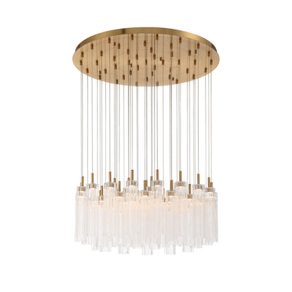 Crystorama Addis 36in 46-Light Pendant | Mid-Century Aged Brass Steel and Clear Tronchi Glass | Entryway & Dining Room | 36 x 36 x 21 in | Model ADD-423-AG-CL
