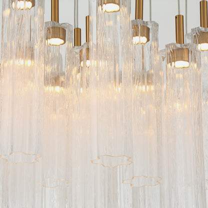 Crystorama Addis 36in 46-Light Pendant | Mid-Century Aged Brass Steel and Clear Tronchi Glass | Entryway & Dining Room | 36 x 36 x 21 in | Model ADD-423-AG-CL