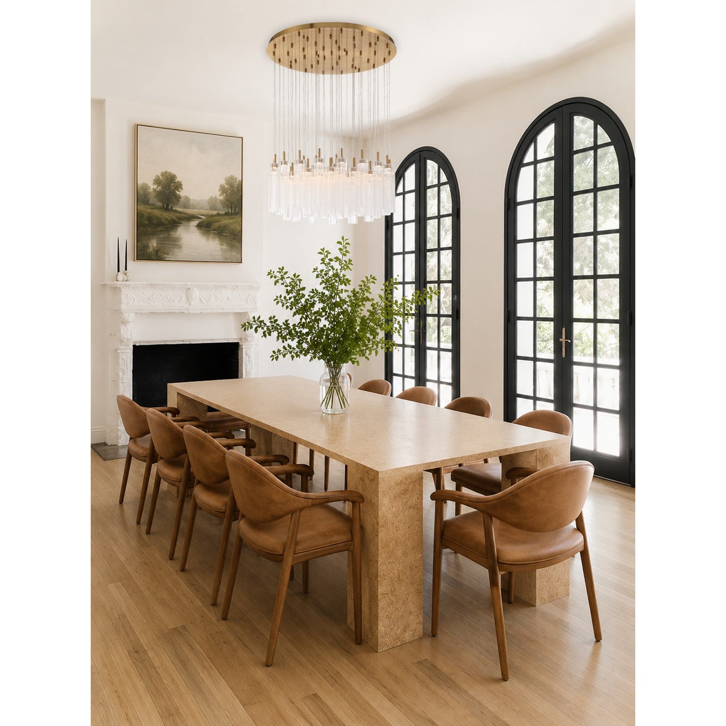 Crystorama Addis 36in 46-Light Pendant | Mid-Century Aged Brass Steel and Clear Tronchi Glass | Entryway & Dining Room | 36 x 36 x 21 in | Model ADD-423-AG-CL