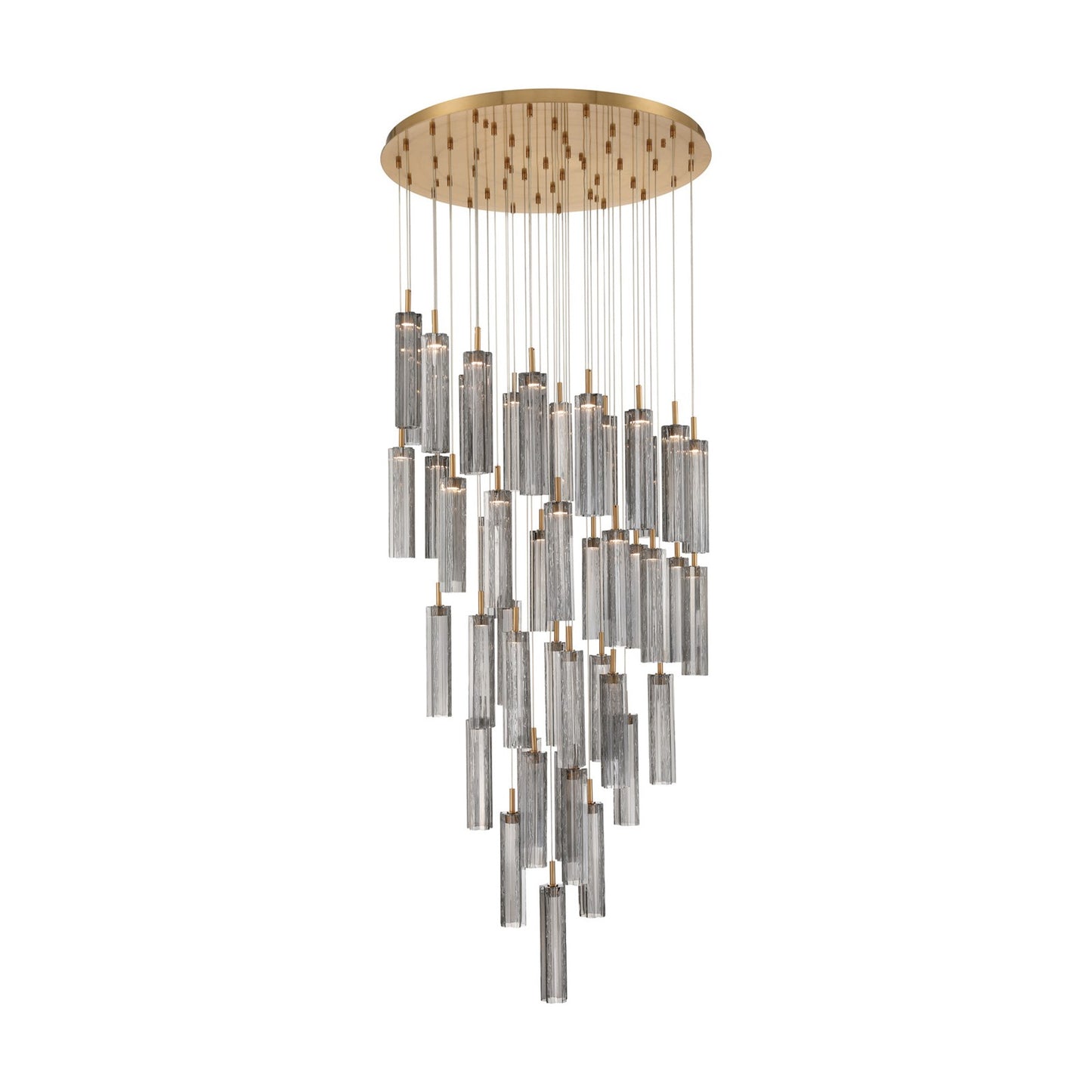 Crystorama Addis 36in 46-Light Pendant | Mid-Century Aged Brass Steel and Smoke Tronchi Glass | Entryway & Dining Room | 36 x 36 x 21 in | Model ADD-423-AG-SM