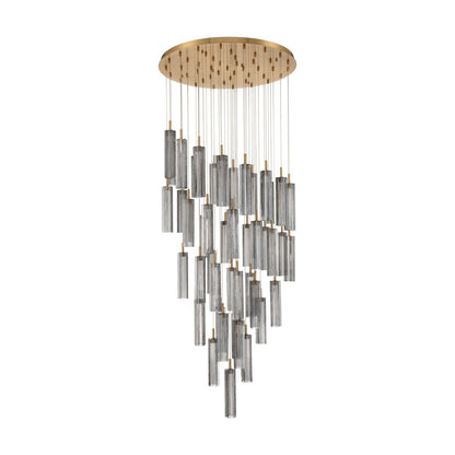 Crystorama Addis 36in 46-Light Pendant | Mid-Century Aged Brass Steel and Smoke Tronchi Glass | Entryway & Dining Room | 36 x 36 x 21 in | Model ADD-423-AG-SM