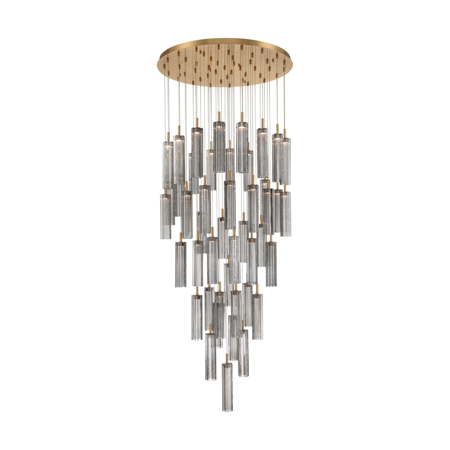 Crystorama Addis 36in 46-Light Pendant | Mid-Century Aged Brass Steel and Smoke Tronchi Glass | Entryway & Dining Room | 36 x 36 x 21 in | Model ADD-423-AG-SM
