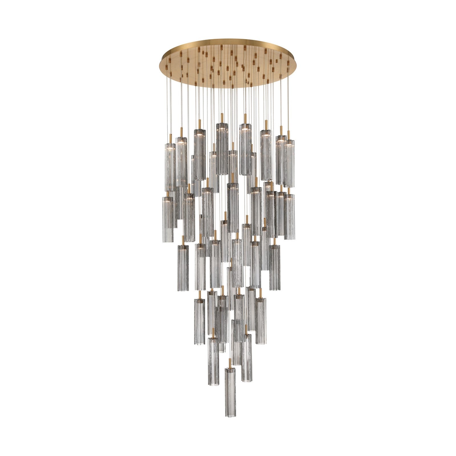 Crystorama Addis 36in 46-Light Pendant | Mid-Century Aged Brass Steel and Smoke Tronchi Glass | Entryway & Dining Room | 36 x 36 x 21 in | Model ADD-423-AG-SM
