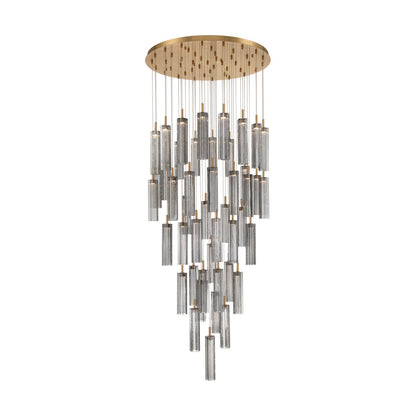 Crystorama Addis 36in 46-Light Pendant | Mid-Century Aged Brass Steel and Smoke Tronchi Glass | Entryway & Dining Room | 36 x 36 x 21 in | Model ADD-423-AG-SM