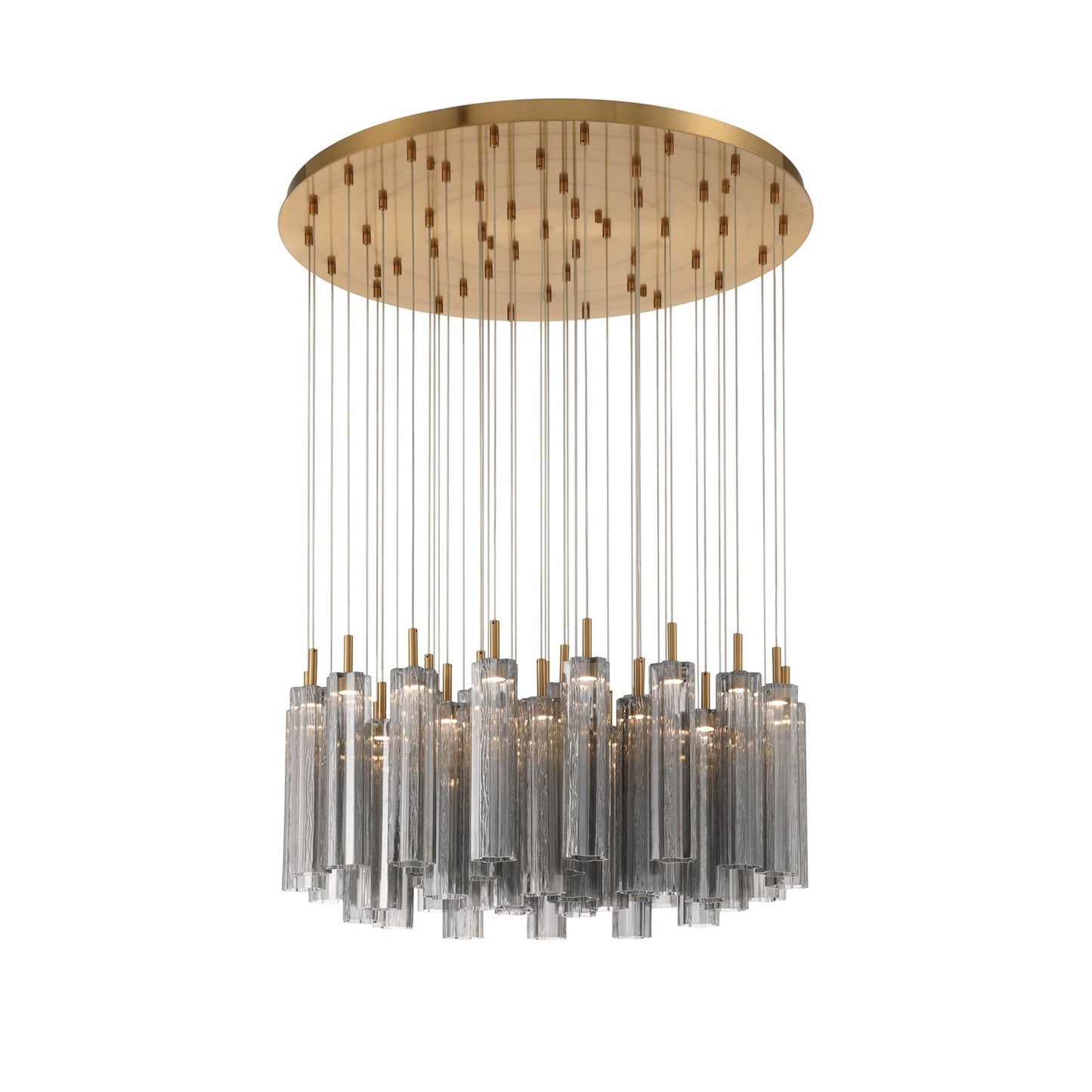 Crystorama Addis 36in 46-Light Pendant | Mid-Century Aged Brass Steel and Smoke Tronchi Glass | Entryway & Dining Room | 36 x 36 x 21 in | Model ADD-423-AG-SM