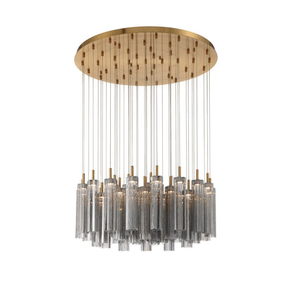 Crystorama Addis 36in 46-Light Pendant | Mid-Century Aged Brass Steel and Smoke Tronchi Glass | Entryway & Dining Room | 36 x 36 x 21 in | Model ADD-423-AG-SM
