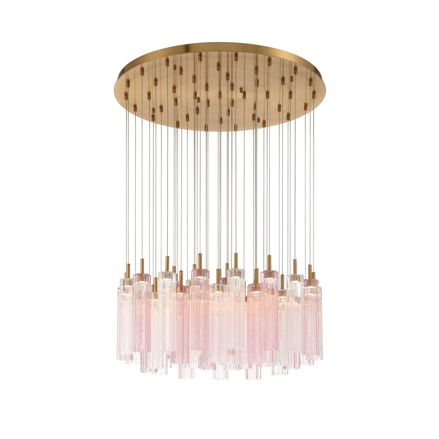 Crystorama Addis 36in 46-Light Pendant | Mid-Century Aged Brass Steel and Spring Tronchi Glass | Entryway & Dining Room | 36 x 36 x 21 in | Model ADD-423-AG-SP