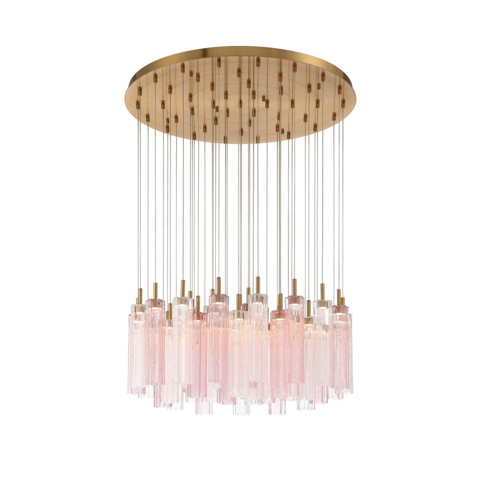 Crystorama Addis 36in 46-Light Pendant | Mid-Century Aged Brass Steel and Spring Tronchi Glass | Entryway & Dining Room | 36 x 36 x 21 in | Model ADD-423-AG-SP