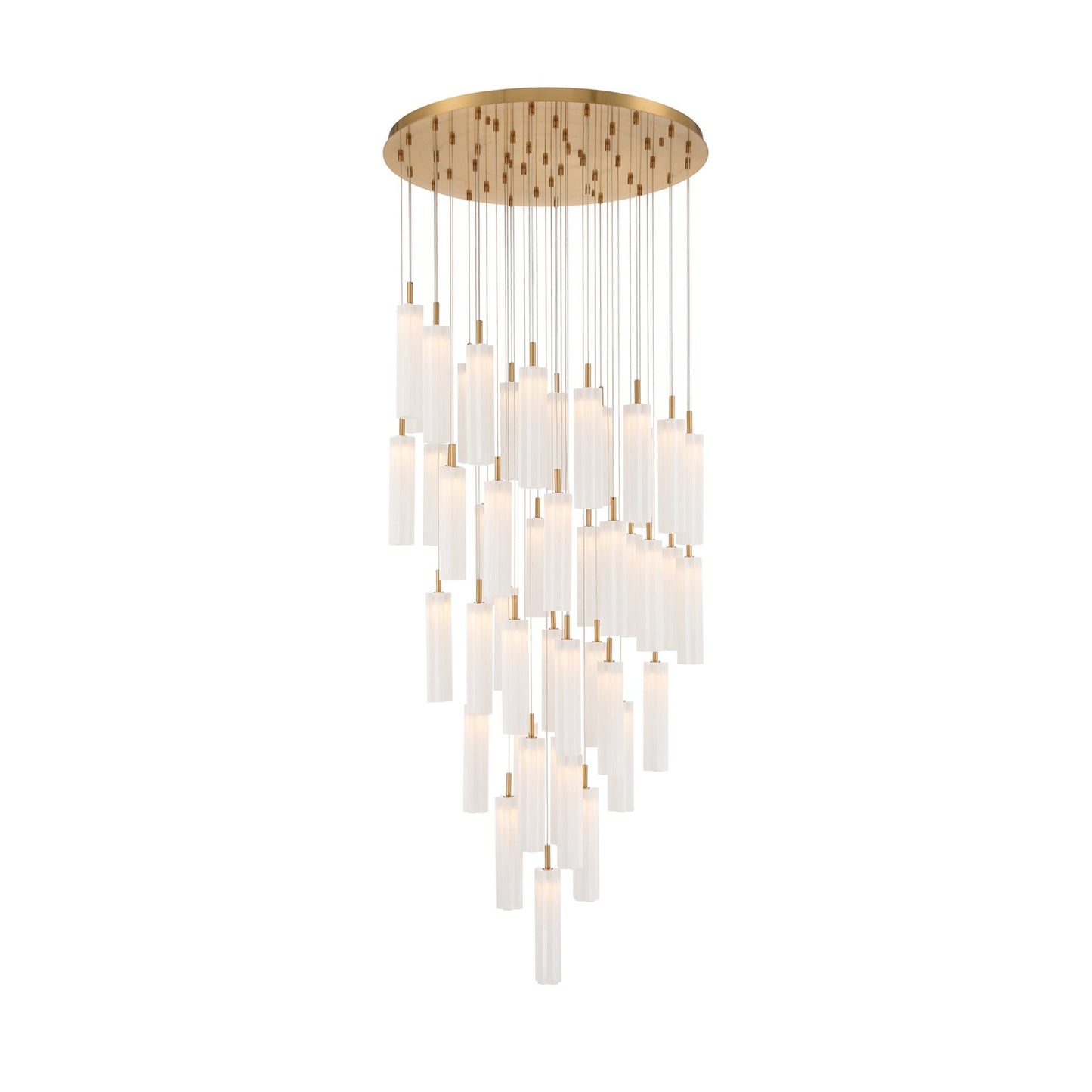 Crystorama Addis 36in 46-Light Pendant | Mid-Century Aged Brass and White Tronchi Glass | Entryway & Dining Room | 36 x 36 x 21 in | Model ADD-423-AG-WH