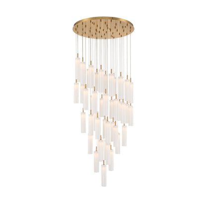 Crystorama Addis 36in 46-Light Pendant | Mid-Century Aged Brass and White Tronchi Glass | Entryway & Dining Room | 36 x 36 x 21 in | Model ADD-423-AG-WH