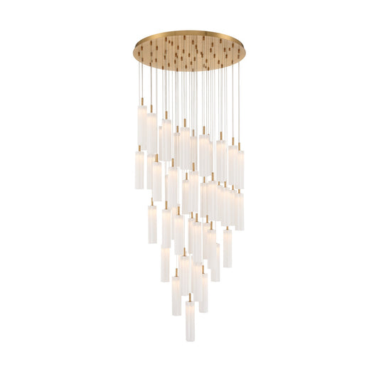 Crystorama Addis 36in 46-Light Pendant | Mid-Century Aged Brass and White Tronchi Glass | Entryway & Dining Room | 36 x 36 x 21 in | Model ADD-423-AG-WH
