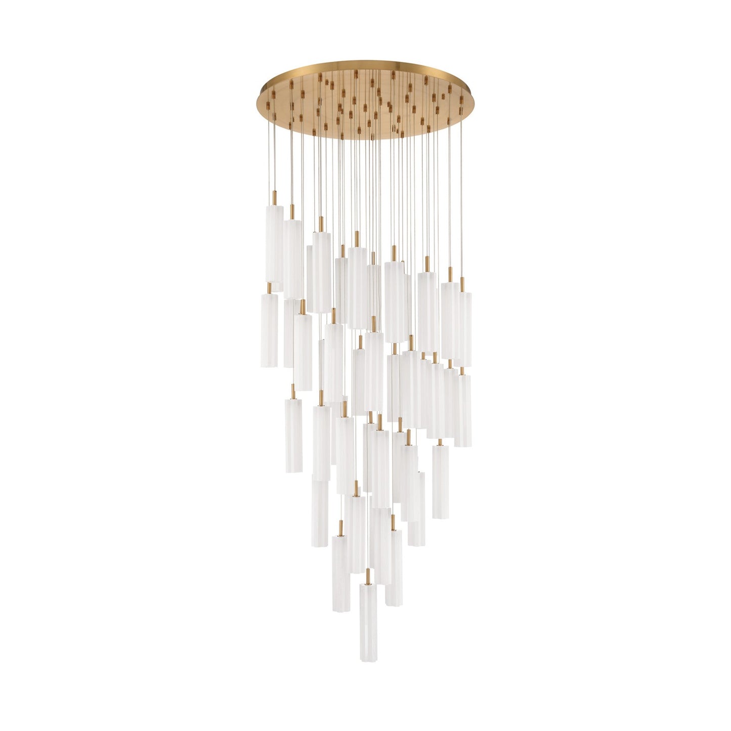 Crystorama Addis 36in 46-Light Pendant | Mid-Century Aged Brass and White Tronchi Glass | Entryway & Dining Room | 36 x 36 x 21 in | Model ADD-423-AG-WH