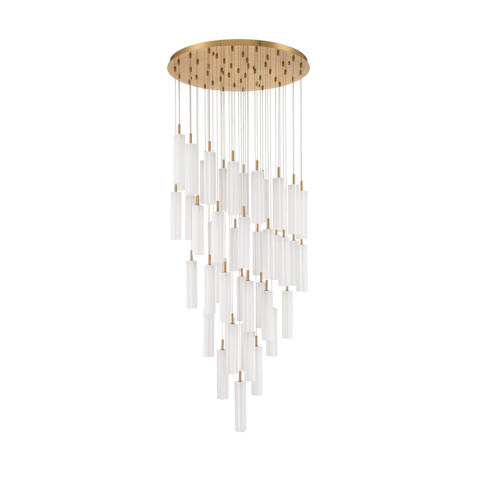 Crystorama Addis 36in 46-Light Pendant | Mid-Century Aged Brass and White Tronchi Glass | Entryway & Dining Room | 36 x 36 x 21 in | Model ADD-423-AG-WH