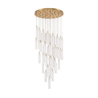 Crystorama Addis 36in 46-Light Pendant | Mid-Century Aged Brass and White Tronchi Glass | Entryway & Dining Room | 36 x 36 x 21 in | Model ADD-423-AG-WH