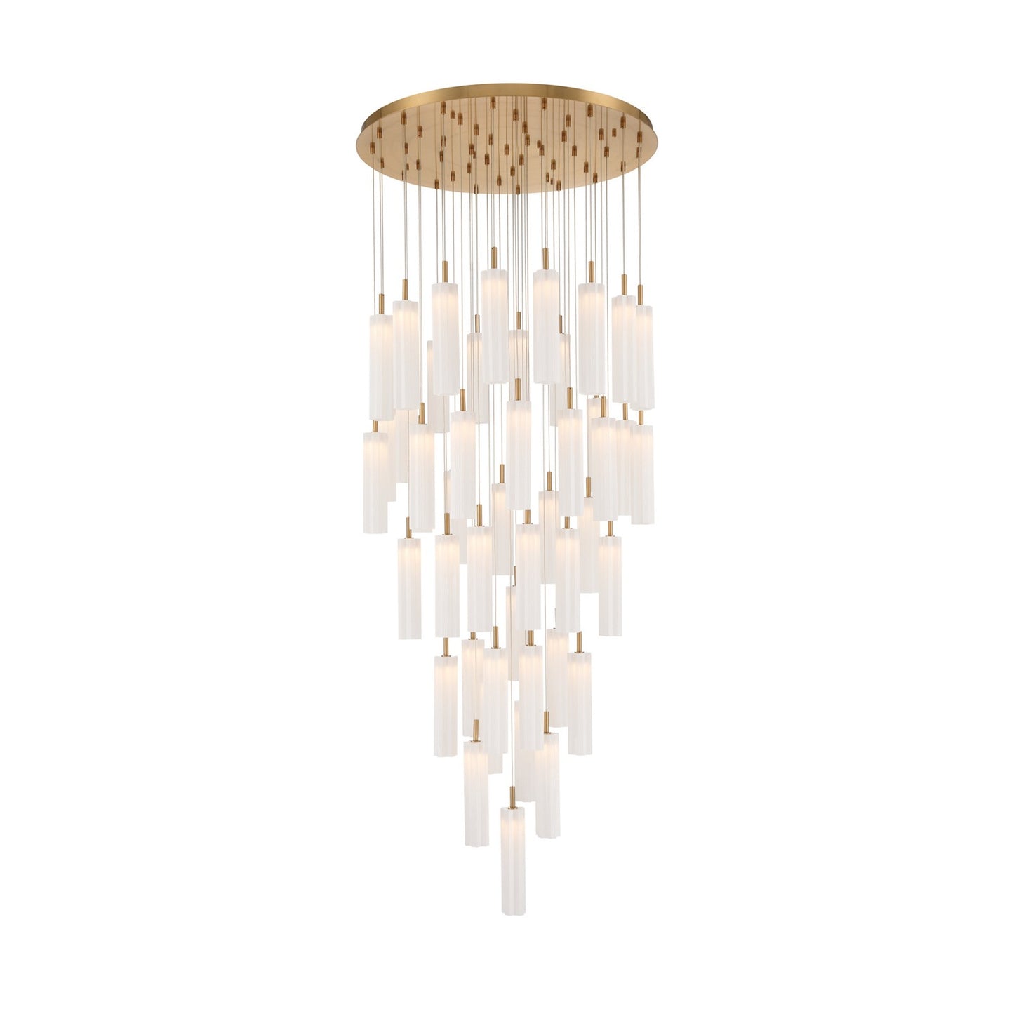 Crystorama Addis 36in 46-Light Pendant | Mid-Century Aged Brass and White Tronchi Glass | Entryway & Dining Room | 36 x 36 x 21 in | Model ADD-423-AG-WH