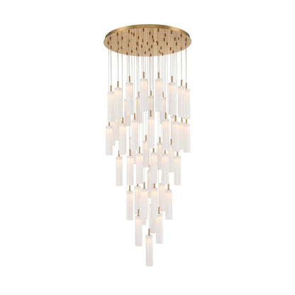 Crystorama Addis 36in 46-Light Pendant | Mid-Century Aged Brass and White Tronchi Glass | Entryway & Dining Room | 36 x 36 x 21 in | Model ADD-423-AG-WH