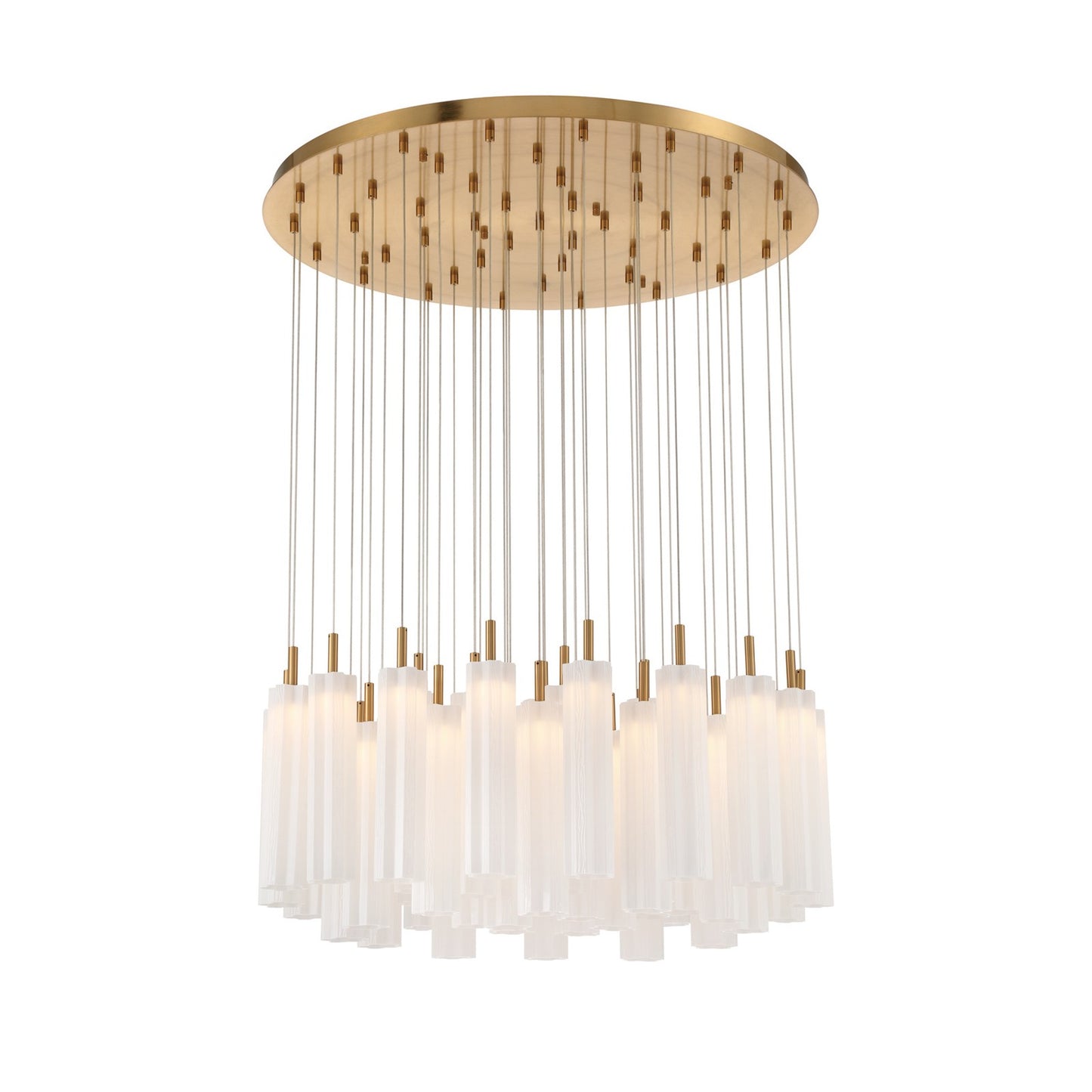 Crystorama Addis 36in 46-Light Pendant | Mid-Century Aged Brass and White Tronchi Glass | Entryway & Dining Room | 36 x 36 x 21 in | Model ADD-423-AG-WH