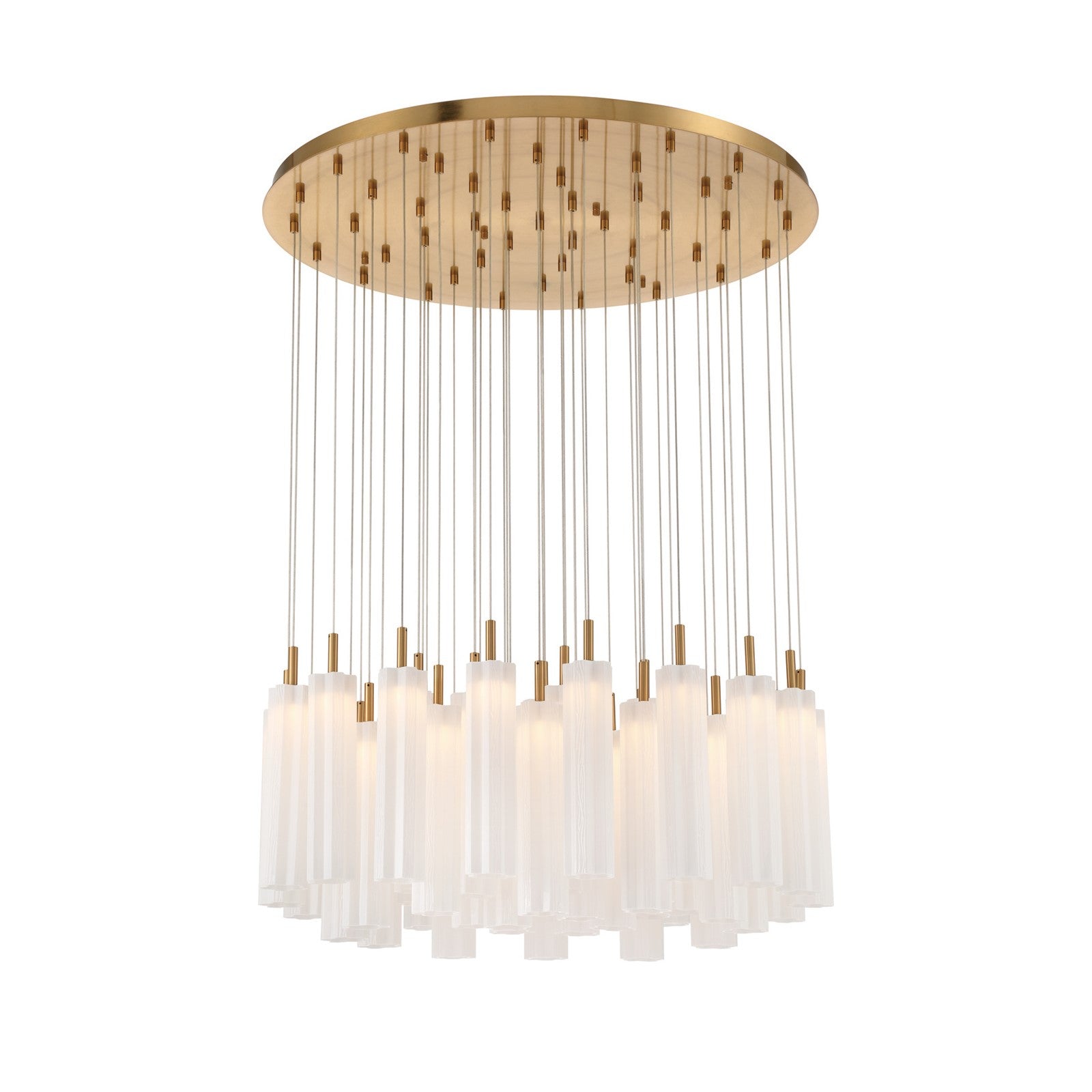 Crystorama Addis 36in 46-Light Pendant | Mid-Century Aged Brass and White Tronchi Glass | Entryway & Dining Room | 36 x 36 x 21 in | Model ADD-423-AG-WH
