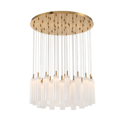 Crystorama Addis 36in 46-Light Pendant | Mid-Century Aged Brass and White Tronchi Glass | Entryway & Dining Room | 36 x 36 x 21 in | Model ADD-423-AG-WH