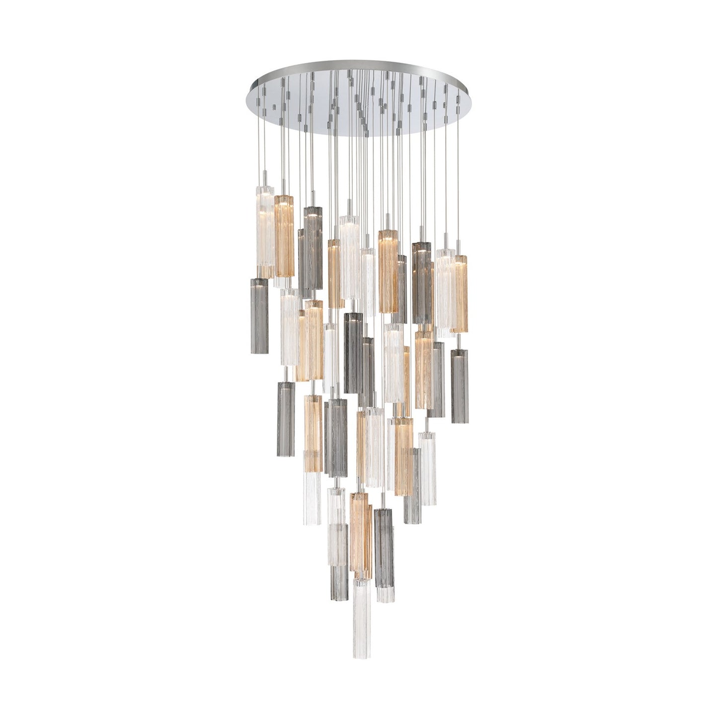 Crystorama Addis 36in 46-Light Pendant | Mid-Century Polished Chrome and Autumn Tronchi Glass | Entryway & Dining Room | 36 x 36 x 21 in | Model ADD-423-CH-AU