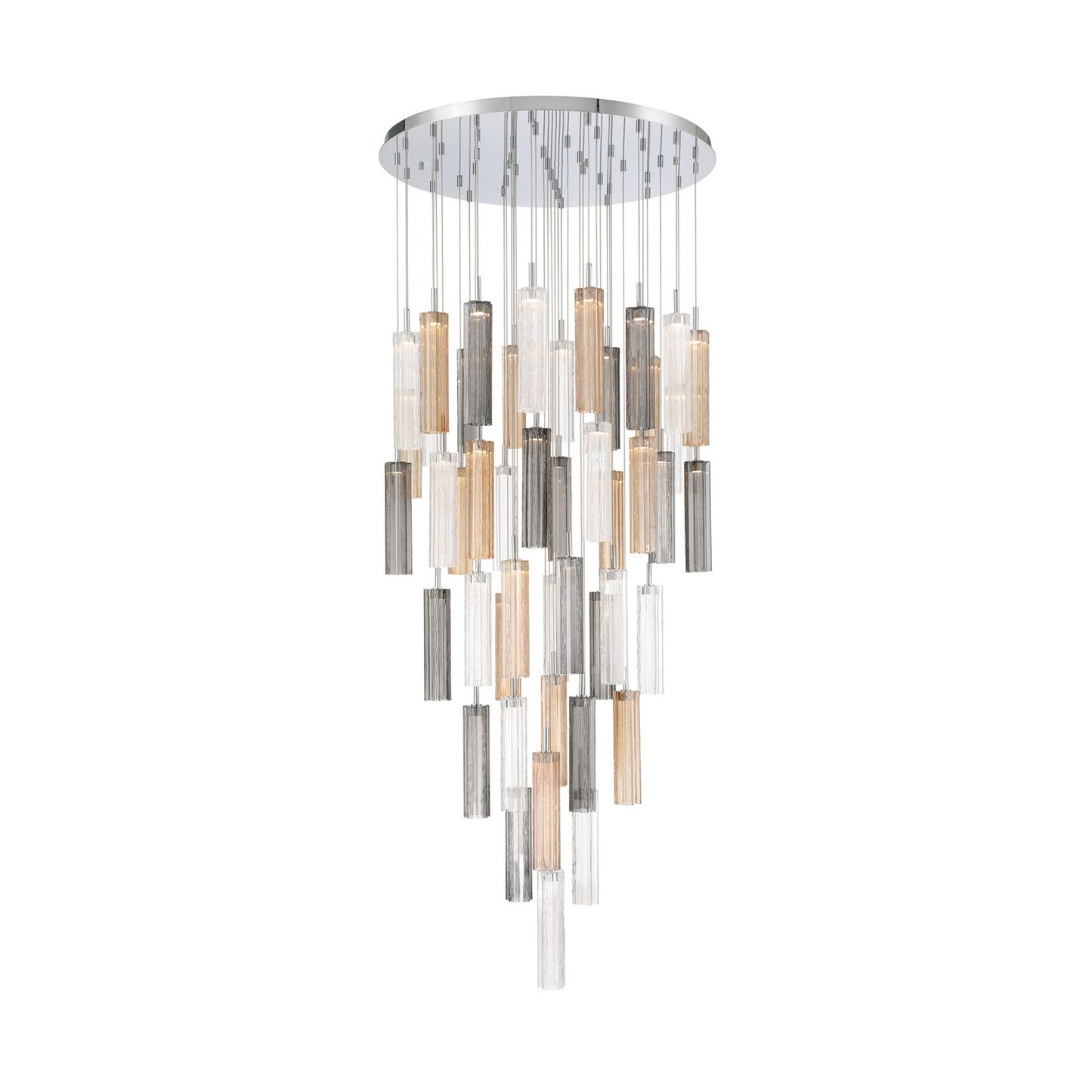 Crystorama Addis 36in 46-Light Pendant | Mid-Century Polished Chrome and Autumn Tronchi Glass | Entryway & Dining Room | 36 x 36 x 21 in | Model ADD-423-CH-AU