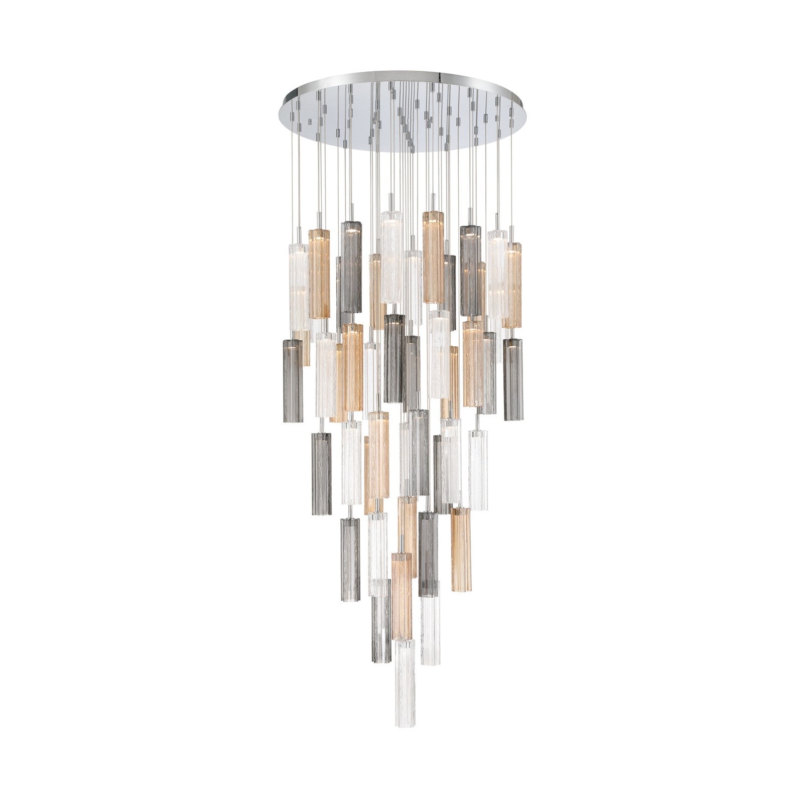 Crystorama Addis 36in 46-Light Pendant | Mid-Century Polished Chrome and Autumn Tronchi Glass | Entryway & Dining Room | 36 x 36 x 21 in | Model ADD-423-CH-AU