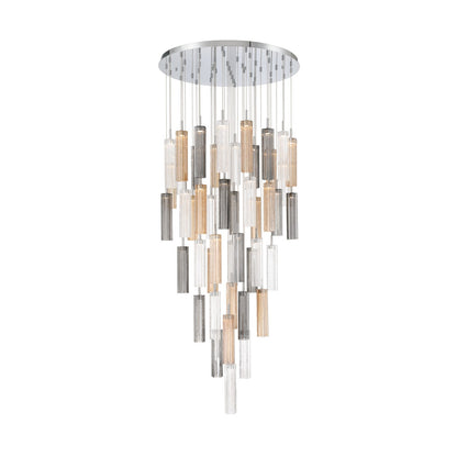 Crystorama Addis 36in 46-Light Pendant | Mid-Century Polished Chrome and Autumn Tronchi Glass | Entryway & Dining Room | 36 x 36 x 21 in | Model ADD-423-CH-AU