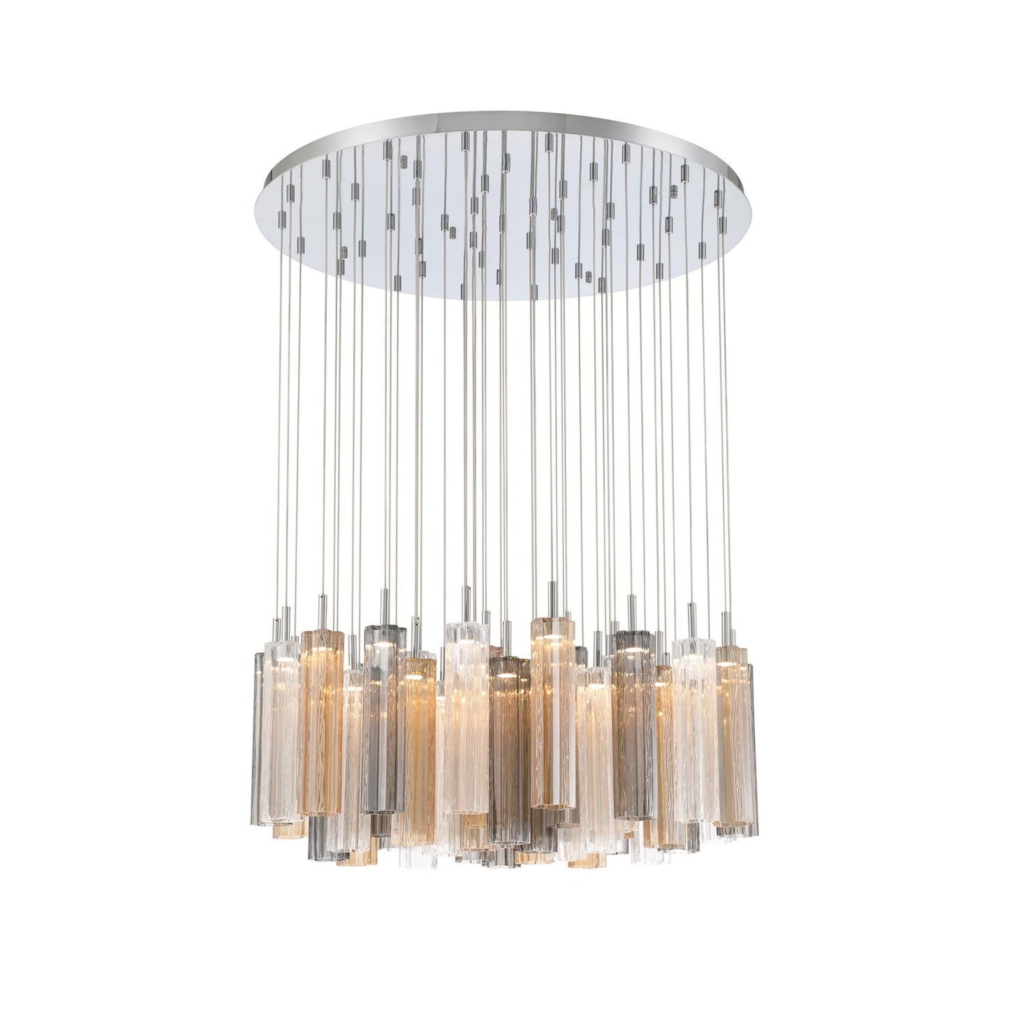 Crystorama Addis 36in 46-Light Pendant | Mid-Century Polished Chrome and Autumn Tronchi Glass | Entryway & Dining Room | 36 x 36 x 21 in | Model ADD-423-CH-AU