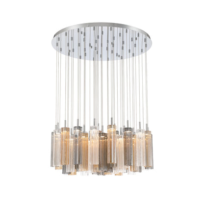 Crystorama Addis 36in 46-Light Pendant | Mid-Century Polished Chrome and Autumn Tronchi Glass | Entryway & Dining Room | 36 x 36 x 21 in | Model ADD-423-CH-AU