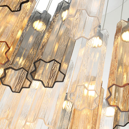 Crystorama Addis 36in 46-Light Pendant | Mid-Century Polished Chrome and Autumn Tronchi Glass | Entryway & Dining Room | 36 x 36 x 21 in | Model ADD-423-CH-AU
