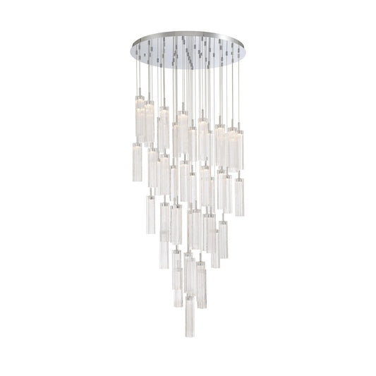 Crystorama Addis 36in 46-Light Pendant | Mid-Century Polished Chrome and Clear Tronchi Glass | Entryway & Dining Room | 36 x 36 x 21 in | Model ADD-423-CH-CL
