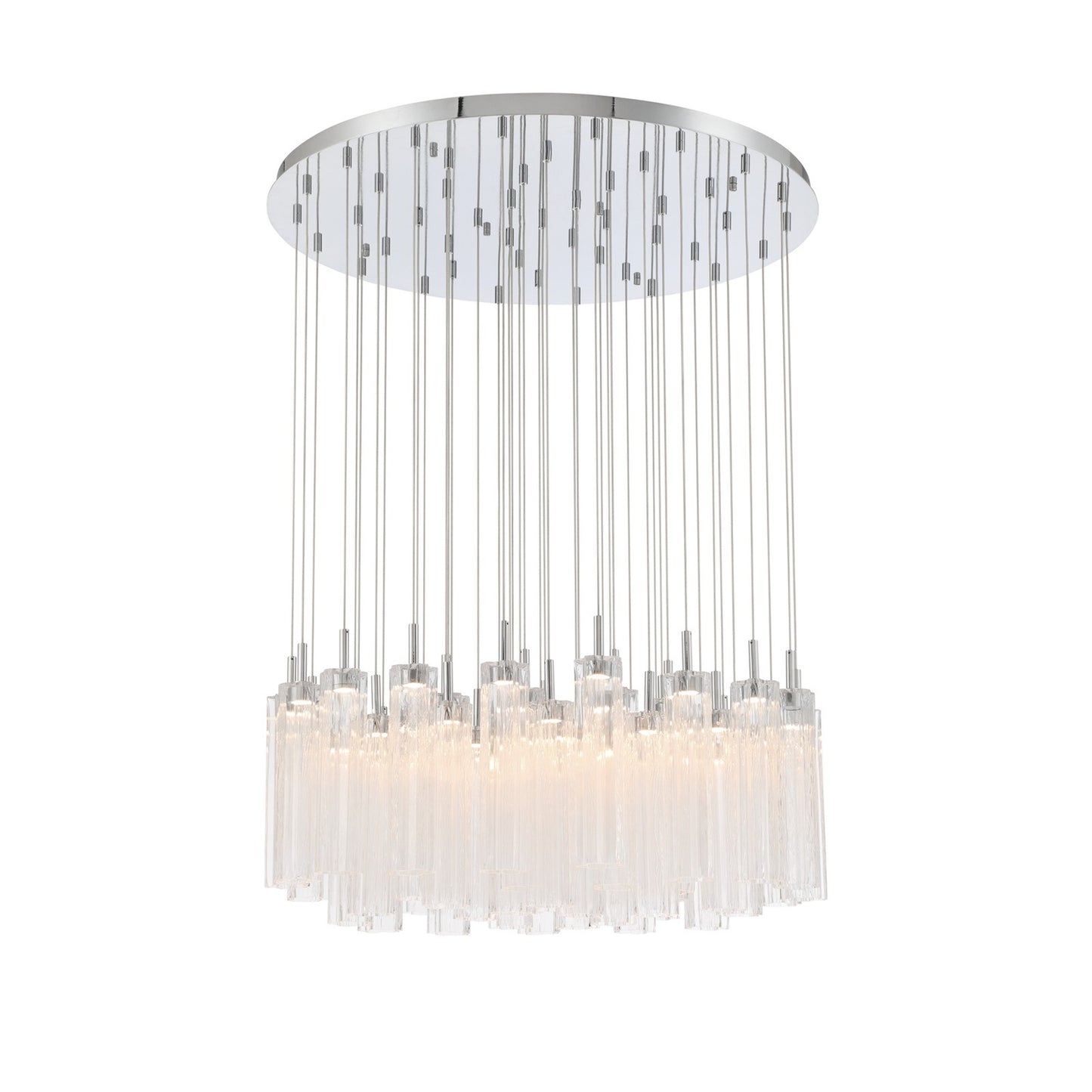 Crystorama Addis 36in 46-Light Pendant | Mid-Century Polished Chrome and Clear Tronchi Glass | Entryway & Dining Room | 36 x 36 x 21 in | Model ADD-423-CH-CL