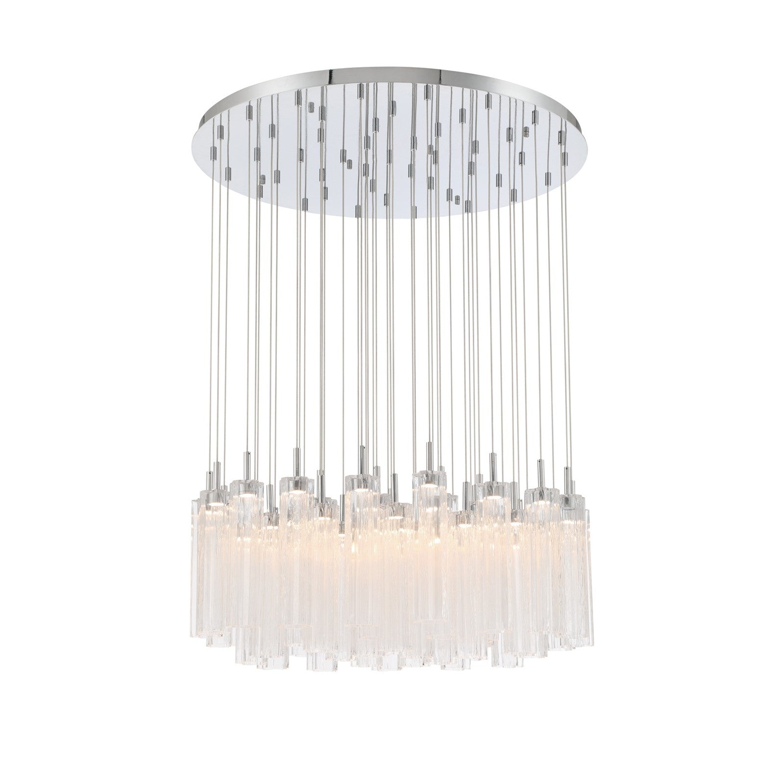 Crystorama Addis 36in 46-Light Pendant | Mid-Century Polished Chrome and Clear Tronchi Glass | Entryway & Dining Room | 36 x 36 x 21 in | Model ADD-423-CH-CL