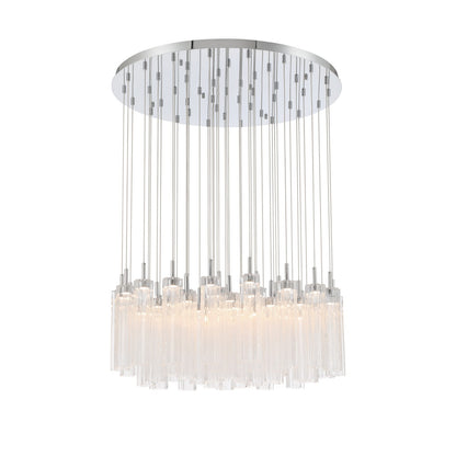 Crystorama Addis 36in 46-Light Pendant | Mid-Century Polished Chrome and Clear Tronchi Glass | Entryway & Dining Room | 36 x 36 x 21 in | Model ADD-423-CH-CL