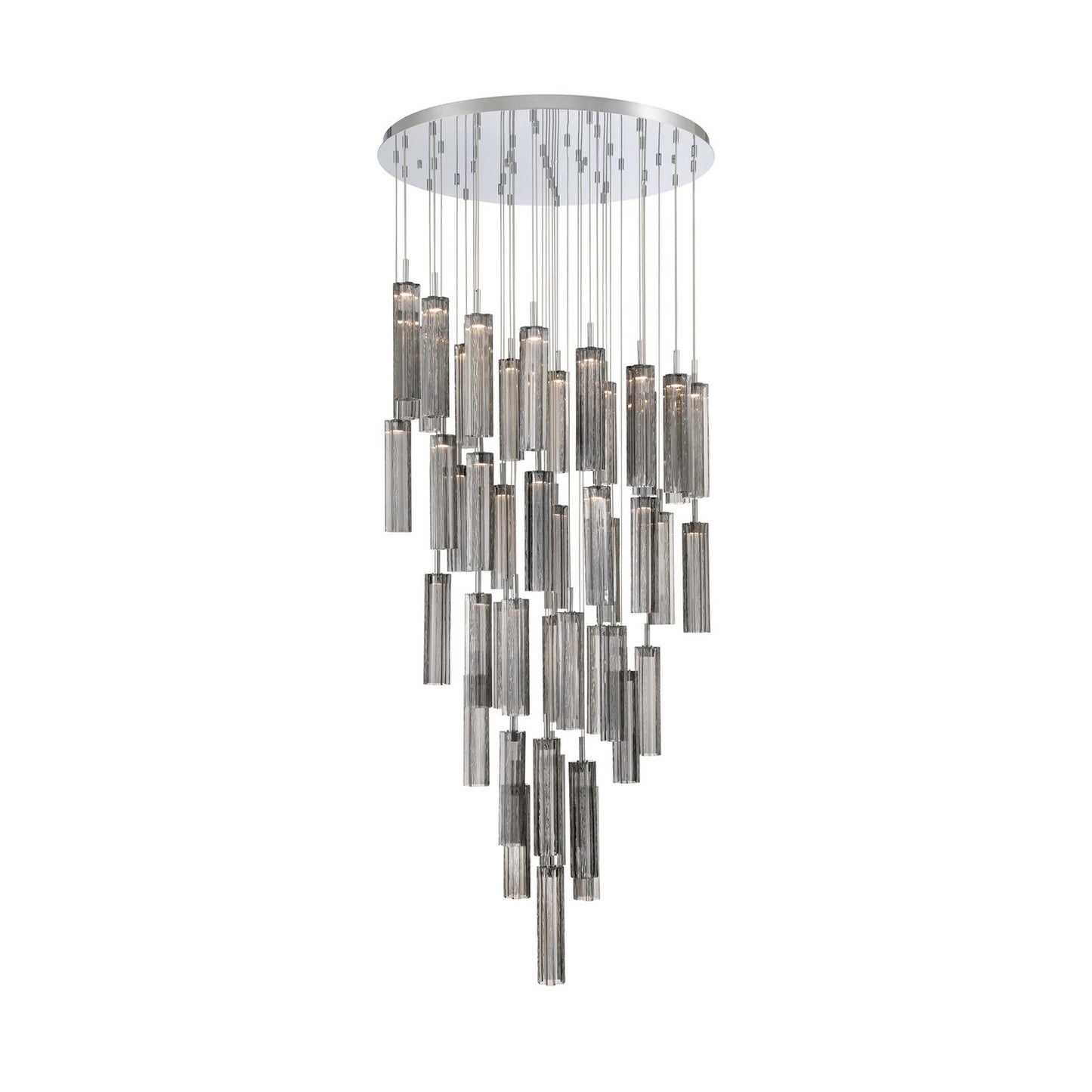 Crystorama Addis 36in 46-Light Pendant | Mid-Century Polished Chrome and Smoke Tronchi Glass | Entryway & Dining Room | 36 x 36 x 21 in | Model ADD-423-CH-SM
