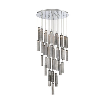 Crystorama Addis 36in 46-Light Pendant | Mid-Century Polished Chrome and Smoke Tronchi Glass | Entryway & Dining Room | 36 x 36 x 21 in | Model ADD-423-CH-SM