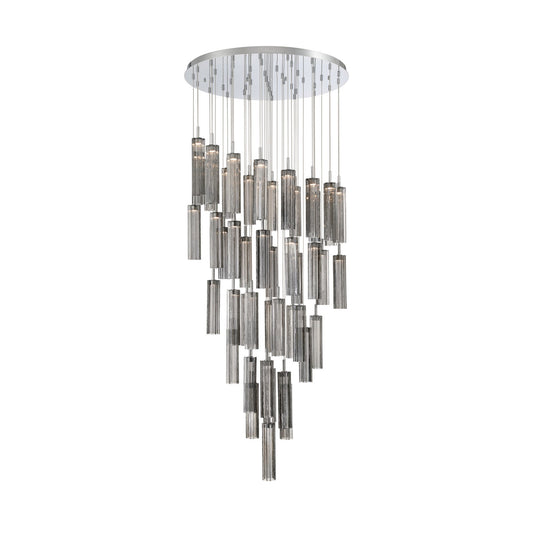 Crystorama Addis 36in 46-Light Pendant | Mid-Century Polished Chrome and Smoke Tronchi Glass | Entryway & Dining Room | 36 x 36 x 21 in | Model ADD-423-CH-SM