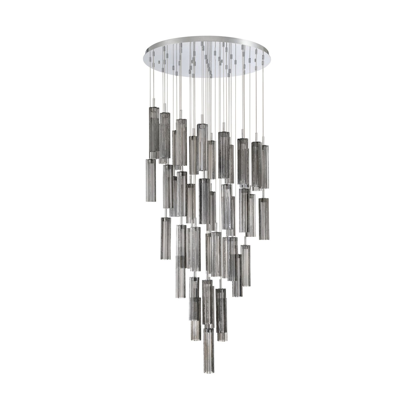 Crystorama Addis 36in 46-Light Pendant | Mid-Century Polished Chrome and Smoke Tronchi Glass | Entryway & Dining Room | 36 x 36 x 21 in | Model ADD-423-CH-SM