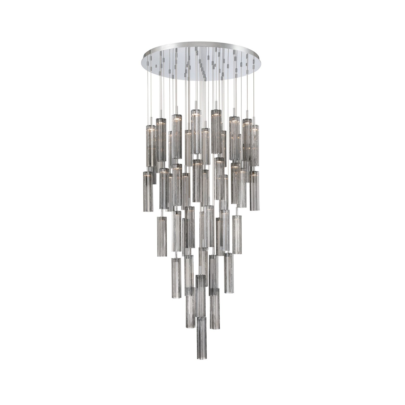 Crystorama Addis 36in 46-Light Pendant | Mid-Century Polished Chrome and Smoke Tronchi Glass | Entryway & Dining Room | 36 x 36 x 21 in | Model ADD-423-CH-SM