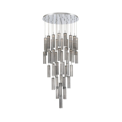 Crystorama Addis 36in 46-Light Pendant | Mid-Century Polished Chrome and Smoke Tronchi Glass | Entryway & Dining Room | 36 x 36 x 21 in | Model ADD-423-CH-SM