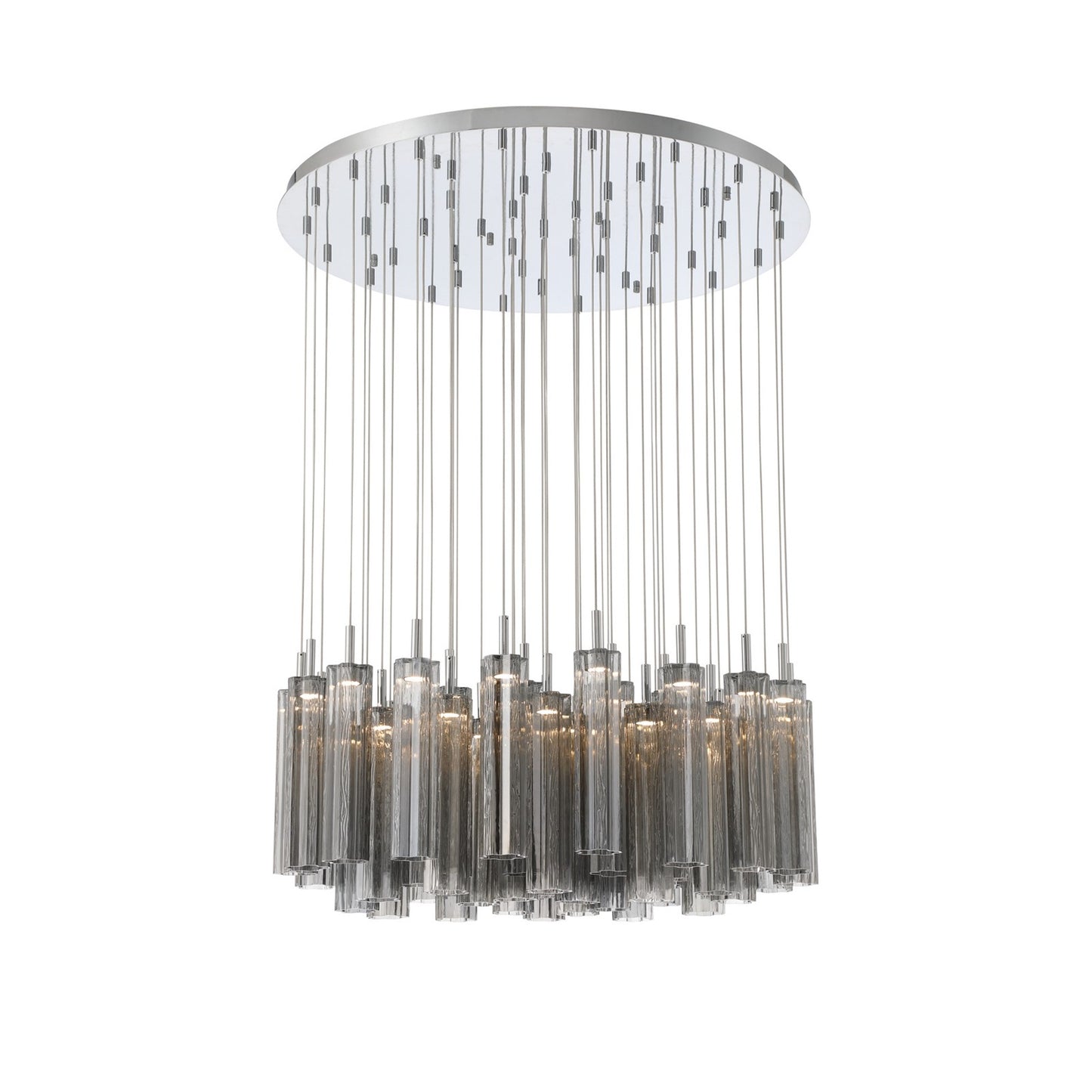 Crystorama Addis 36in 46-Light Pendant | Mid-Century Polished Chrome and Smoke Tronchi Glass | Entryway & Dining Room | 36 x 36 x 21 in | Model ADD-423-CH-SM